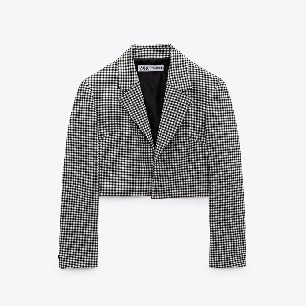 ZARA Black and White Houndstooth Cropped Blazer